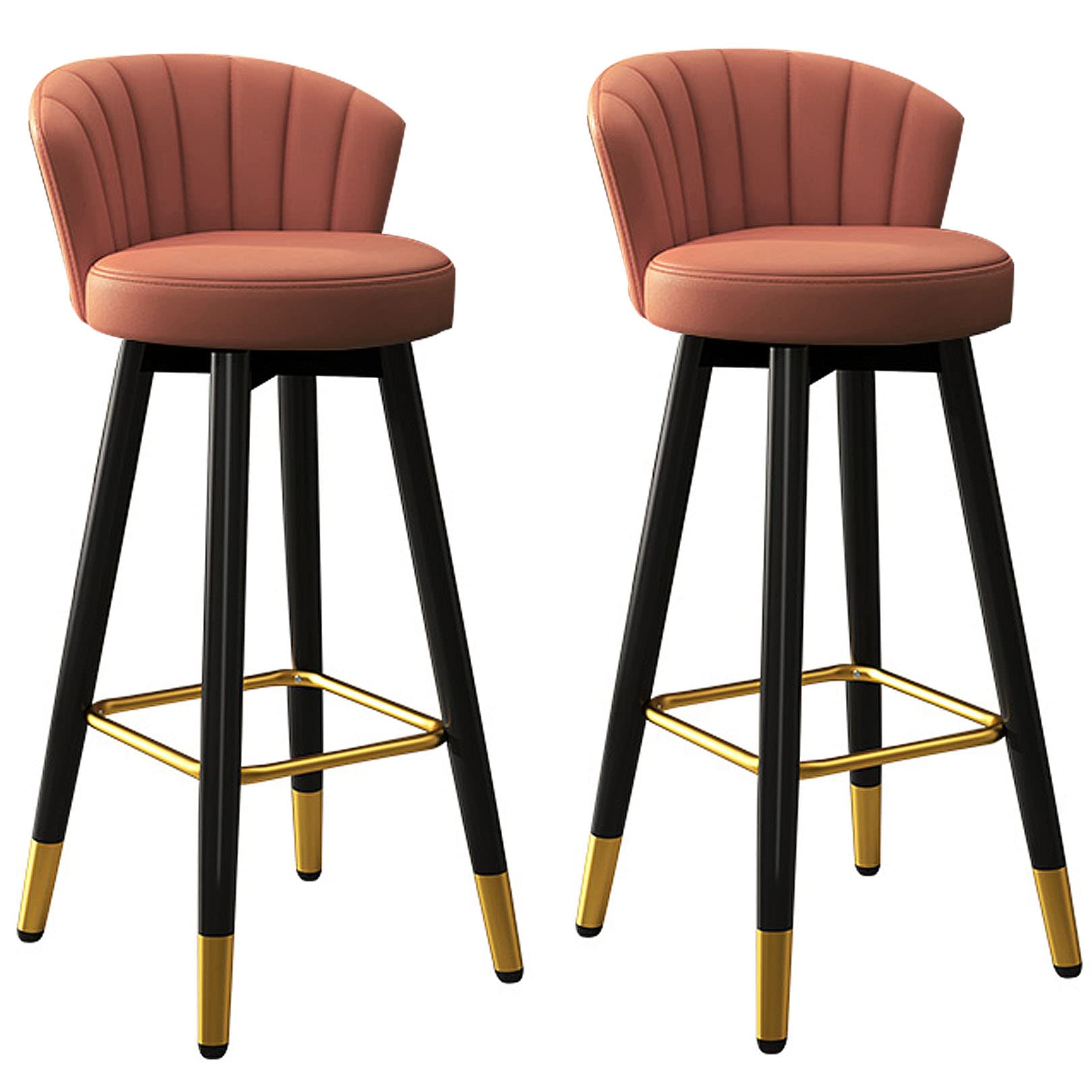 Tabourets de bar en cuir PU marron 64cm de cuisine avec dossier bas et repose-pieds