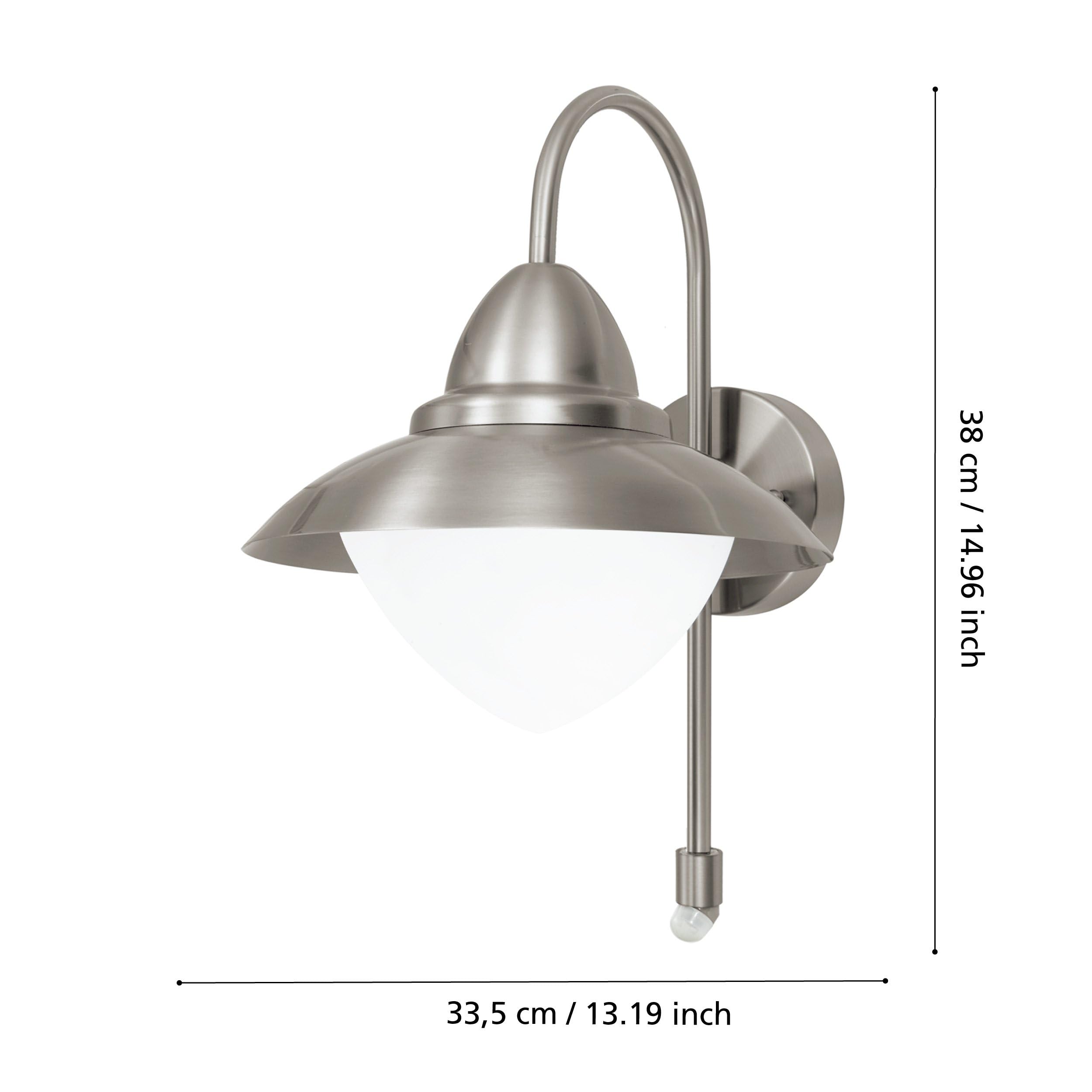 EGLO Außen-Wandlampe Sidney, 1 flammige Außenleuchte | Sensor-Wandleuchte aus Edelstahl, Glas: Weiß, opal-matt, Silber, E27 Fassung, inkl. Bewegungsmelder, IP44