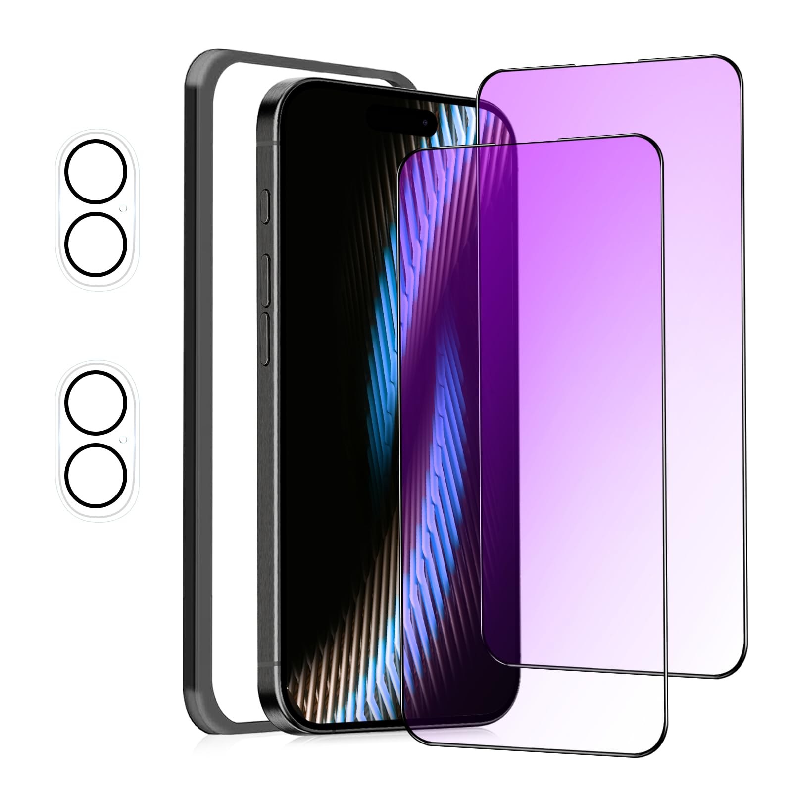 MINIKA 【ブルーライトカットフィルム】 iPhone 16Plus 用の ガラスフィルム ブルーライトカット いPhone 16Plus 保護フィルム ブルーライト アイフォン 16プラス フィルム 全面保護 目の疲れ軽減 【ガイド枠付き/カメラフィルム 付き / 2枚セット】