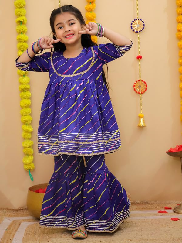 Image of LITTLE GINNIE Girls Kurta Sharara Set | Traditional Ethnic Wear for Kids