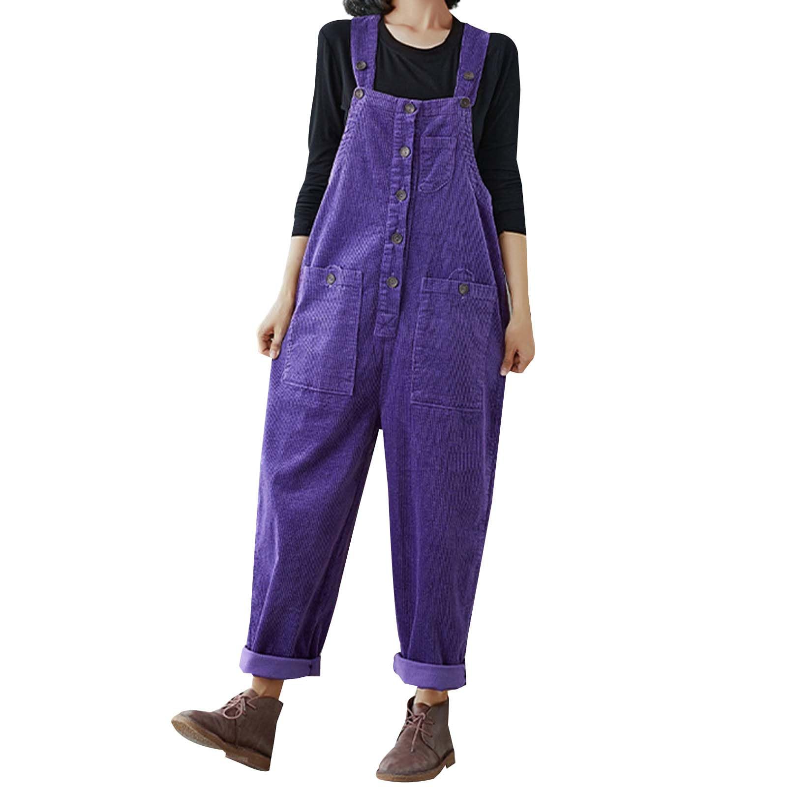 Generisch Warme Corduroy Overalls for Damen Loose Fit Adjustable Straps Long Bib Pants Wide Leg Jumpsuits with Pockets Frauen Normale Lockere Passform Cord Hosen Lässigbaggy Overall
