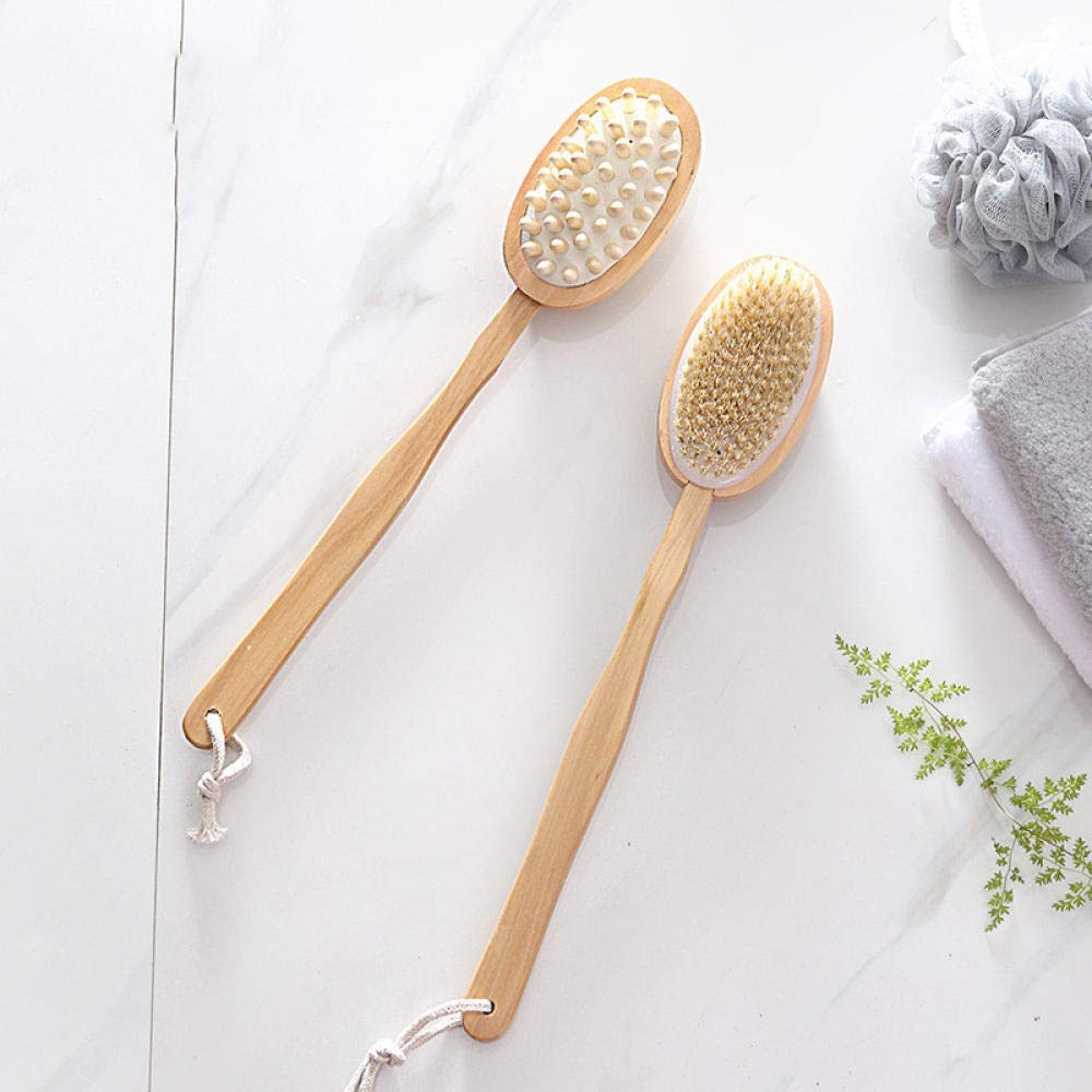 Cepillo de Ducha Mango Largo Cepillo de baño de Doble Cara Masajea la Espalda y Espesa Las cerdas de Madera Cepillos de Ducha para el Cuerpo