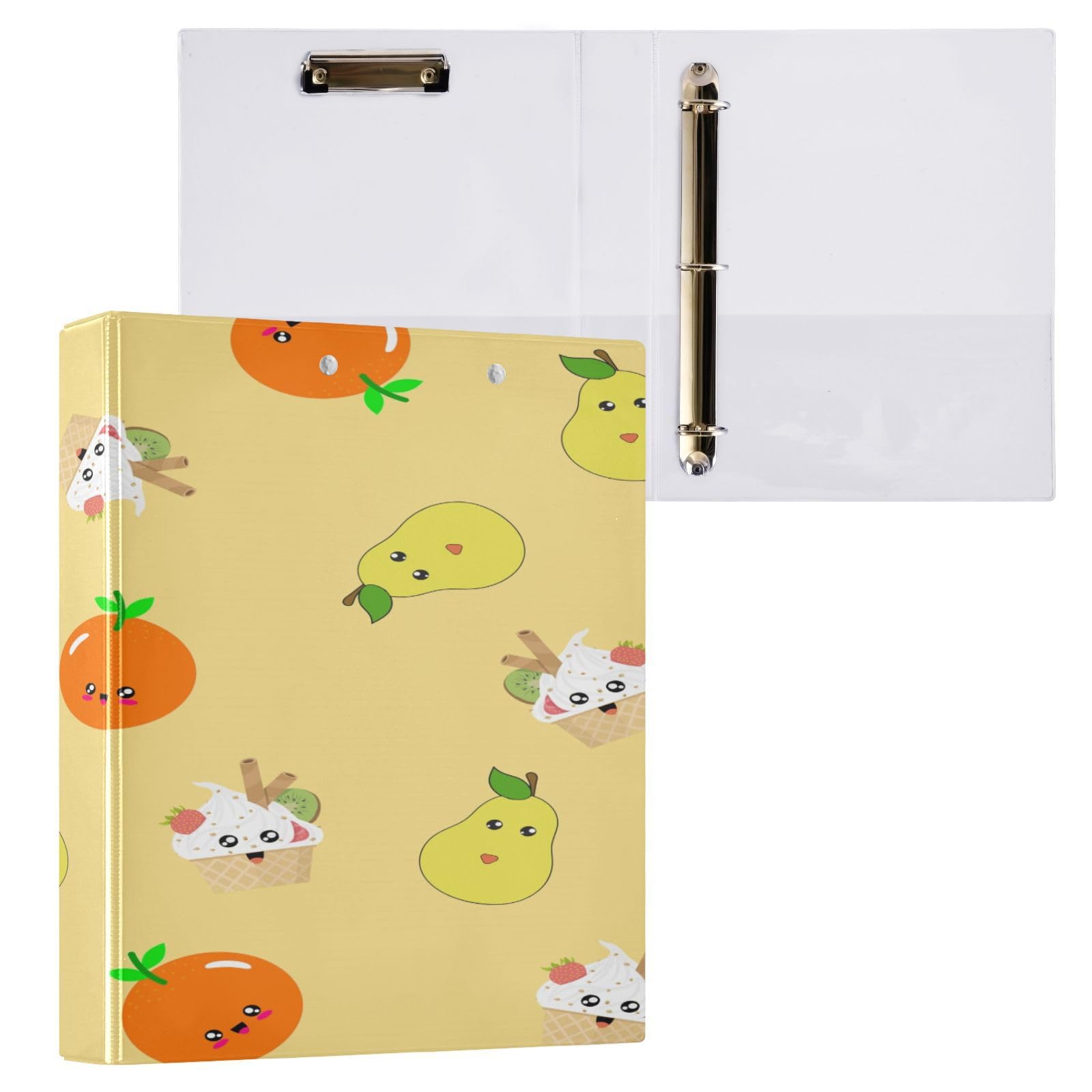 3 raccoglitori ad anelli rotondi impermeabili con portablocco, in PVC trasparente, formato A4, 200 fogli, per ufficio, scuola, casa, organizzazione ricette, motivo cartoni animati arancione
