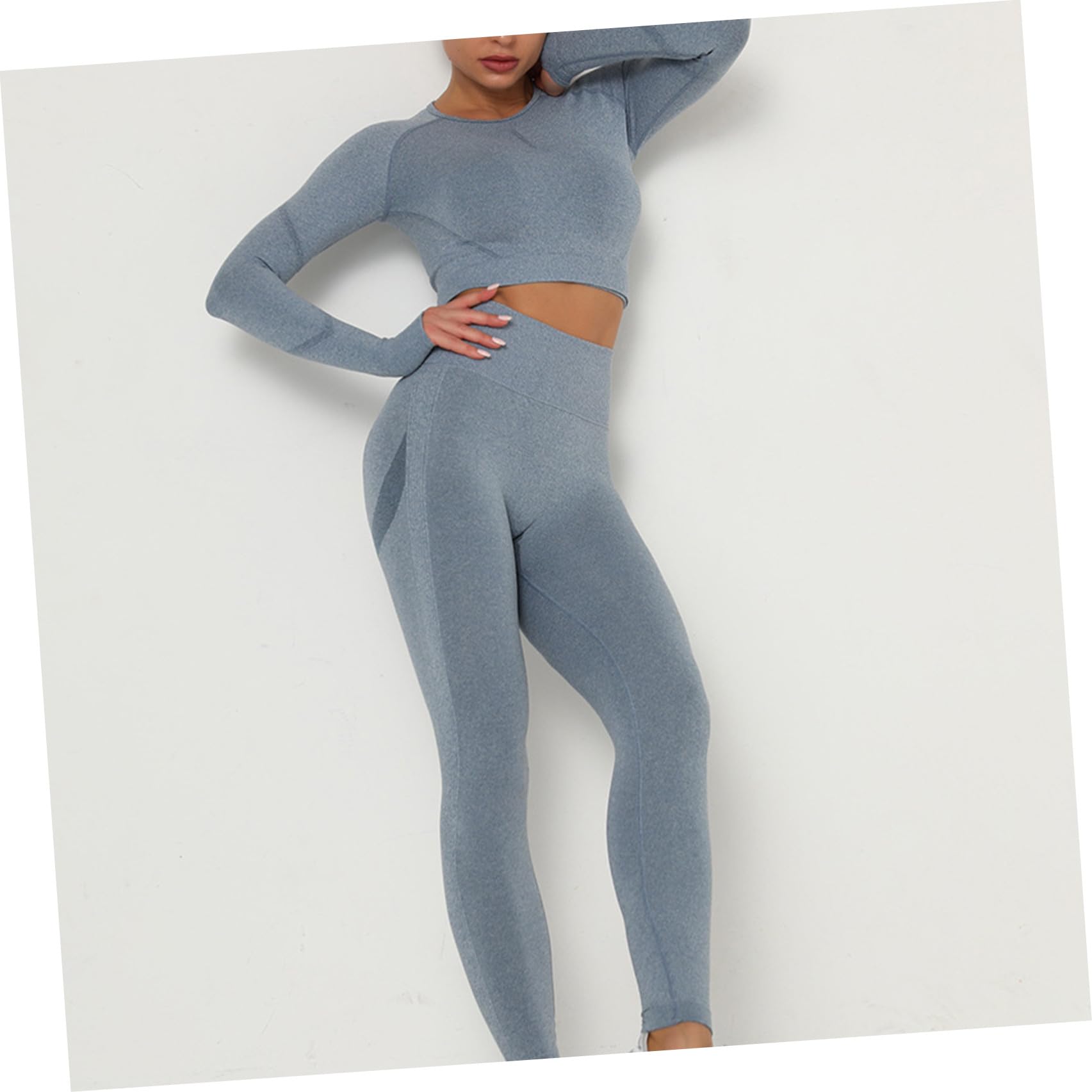 NUOBESTY Completo Yoga Donna Senza Cuciture, Leggings e Top, Vita Alta, Blu, Taglia, per Allenamento, Running e Sollevamento Pesi