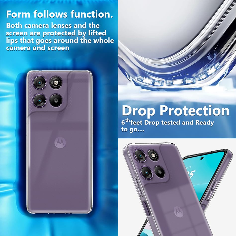 Image of Fashionury Crystal Clear Case for Motorola Moto G67 Power 5G / G57 Power 5G | Transparent TPU Silicone | Yellowing Resistance | Raised Camera Lips | Slim Transparent Cover
