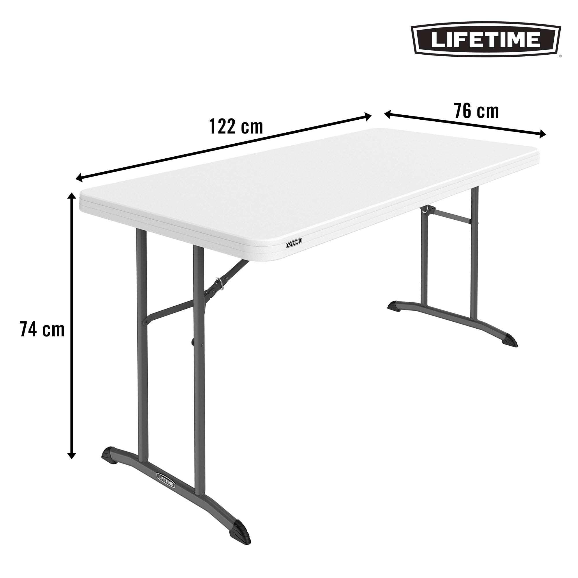 LIFETIME 92211 Table Pliante Blanche, Plateau 122 x 76 cm, Hauteur 74 cm, polyéthylène Haute densité, Protection UV, résistant à l'eau, Pieds Pliables métalliques, Usage intérieur et extérieur