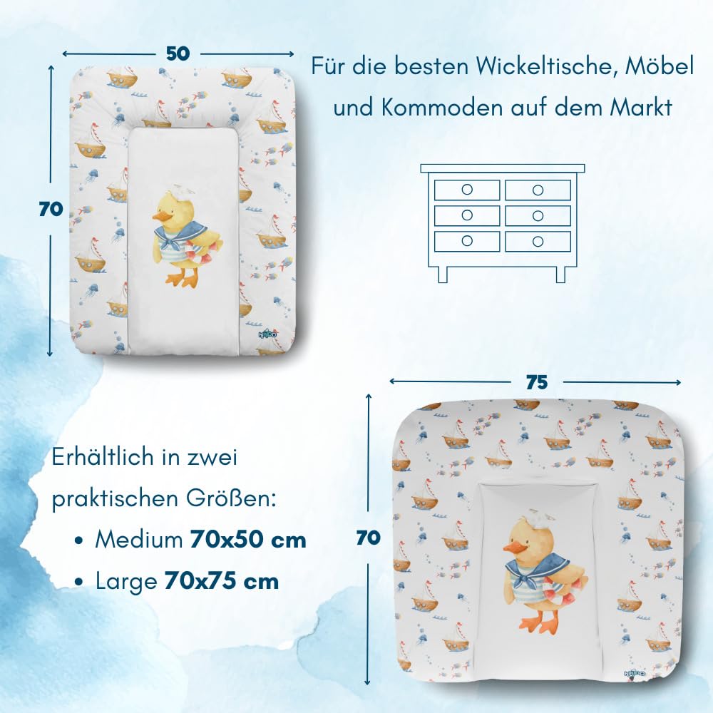 Kikido Wickelauflage 75x70 cm - Ente - Baby Wickelauflagen Wasserfest, Abwaschbar und Pflegeleicht - Wickelunterlage Weich Tragbare, Leicht zu Reinigen - OEKO-TEX - Universal-Wickelauflage 75x70