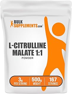 BulkSupplements.com L-Citrulline Malate 1:1 Powder - Citrulline Powder, Amino Acid Supplement - Unflavored & Gluten Free - 3g per Servings, 500g (1.1 lbs) (Pack of 1)