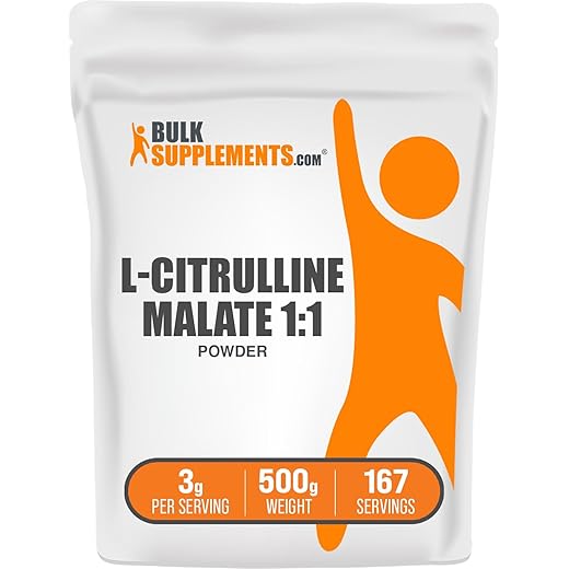 BulkSupplements.com L-Citrulline DL-Malate 1:1 Powder - L-Citrulline Malate, Citrulline Malate Powder - L Citrulline Malate Supplement, Gluten Free - 3g per Serving, 167 Servings, 500g (1.1 lbs)