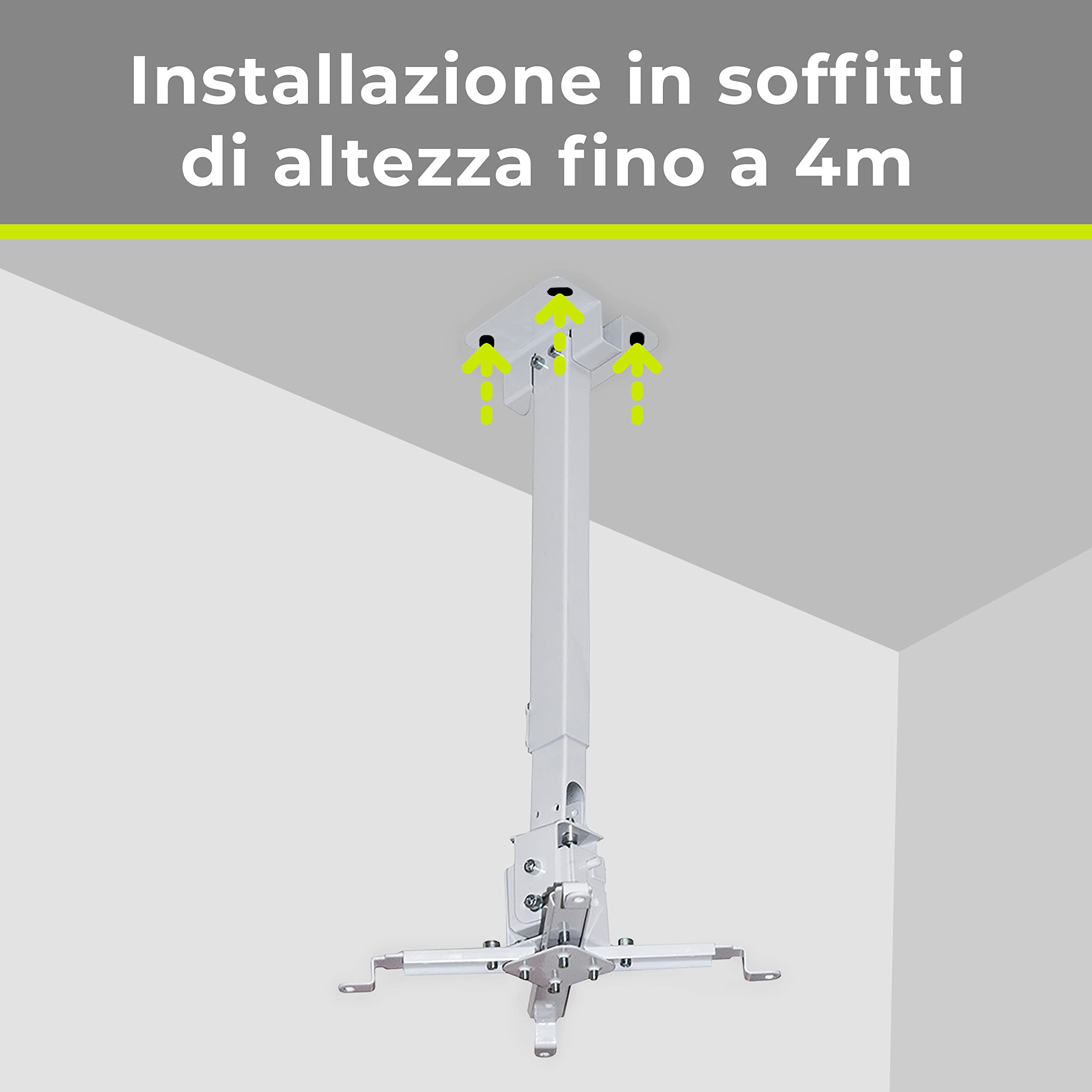 GAINUP Supporto da Soffitto per Videoproiettore "Slim" | Staffa Proiezione Telescopica Universale Regolabile da 42 a 65cm per Proiettore | Accessori Videoproiezione