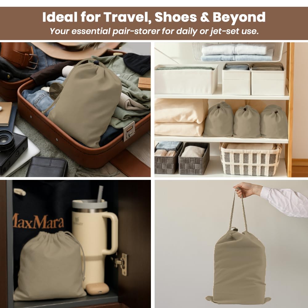 LFH Cotton Rich Shoe Storage Bags with Drawstring, Dustproof Breathable Reusable Organizer, Perfect For Travel, Dorm, Hotel, College, Gym, Easy to Carry Machine Washable 12"x17" (Pack of 6) - Chambray