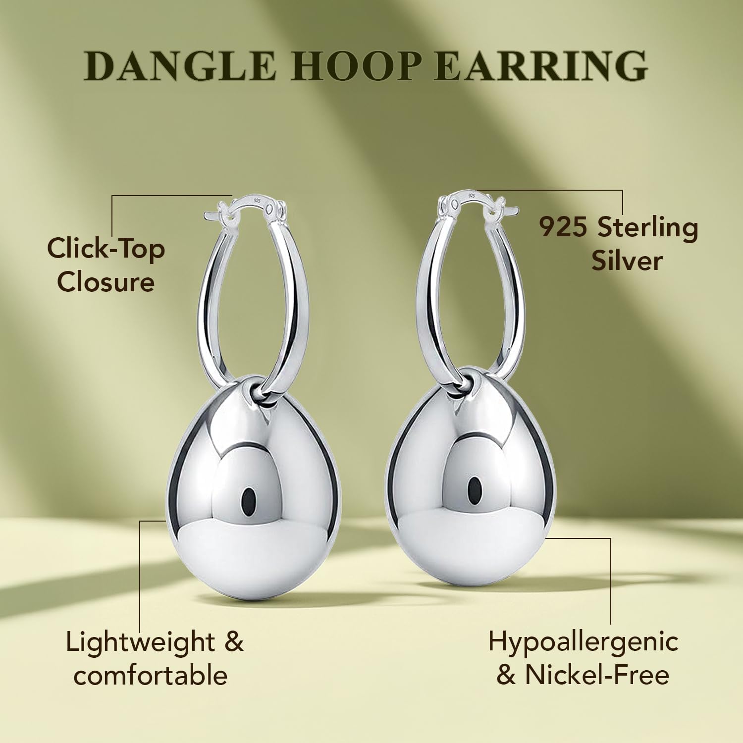 LeCalla 925 Sterling Silver Chunky Hoop Earrings for Women | Large Rectangle Shaped Earring Hoops | Handmade Classic Oval Textured Click-Top Big Hoops Earring for Women Gifts