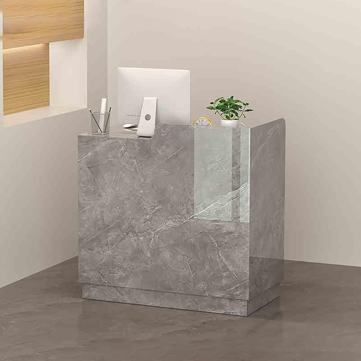 L-Shaped Reception Counter Table,Reception Room Table Wooden Counter Desk,Modern Reception Counter Desk,with Lockable Drawers,for Lobbies Salons Offices Supermarket Convenience Store.(White gold,60.1x