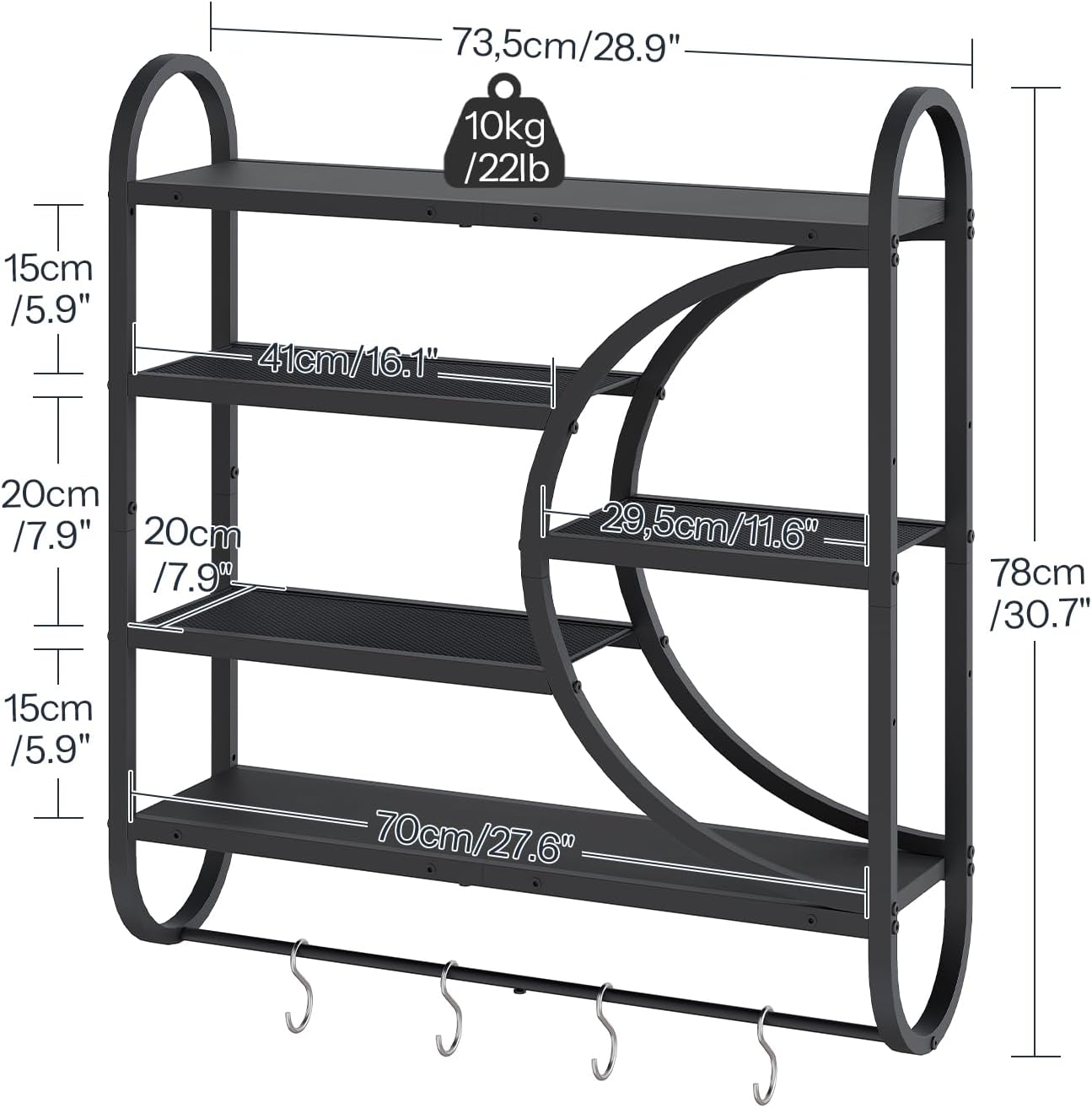 HOOBRO Gaming Floating Shelves with LED Lights, 28.9" LED Wall Mounted Shelf, 5-Tier Display Rack for Wall Storage, Floating Rack with Hanging Rod and 4 S-Hooks, for Game Room, Black BB50DBJ01