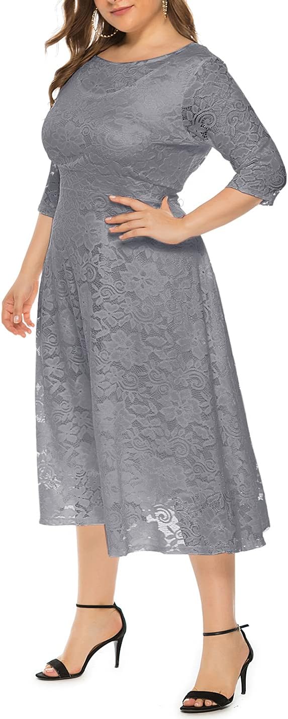 Eternatastic Womens Floral lace Plus Size Midi Dress Scooped Neckline Cocktail Party Dresses - Image 4