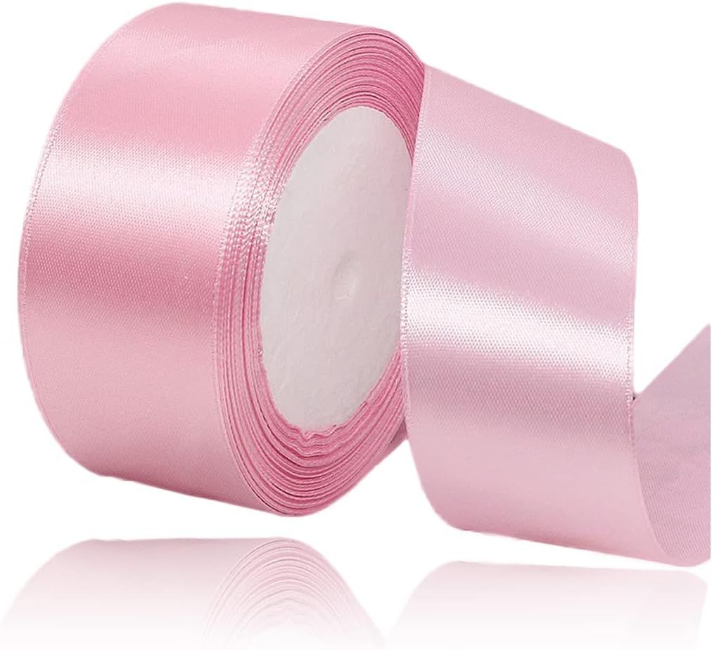 Pink Ribbon 40mm, 23 Meters Satin Fabric Present Ribbon for Crafting Gift Wrapping, Balloons, Floral Bouquet, Cake Decoration