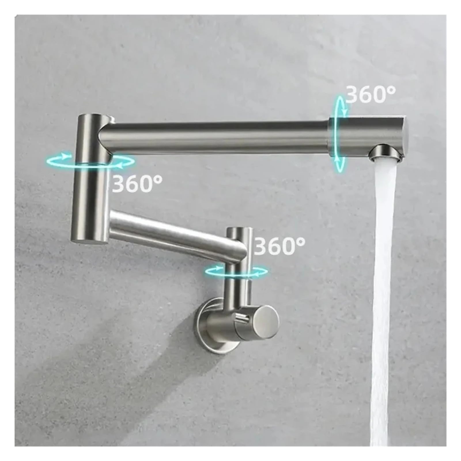 Grifos mezcladores para Fregadero Grifo de Cocina Plegable Pared Individual Agua fría rotación 360 Grados con caño Flexible la mayoría los escenarios (Plateado A)