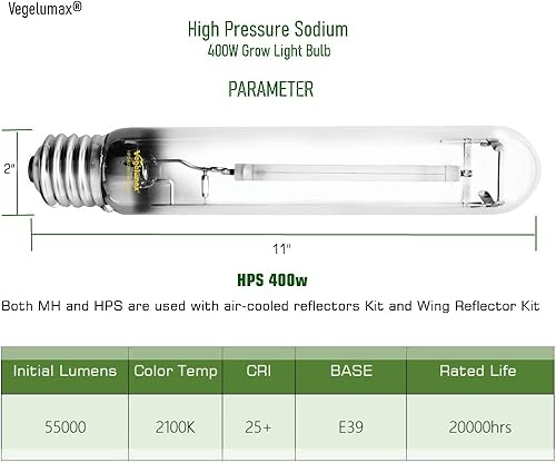 Miniatura 3 de Paquete de 2 bombillas hidropónicas de alta presión de 600 vatios de sodio HPS de crecimiento, espectro rojo y naranja mejorado de alto PAR CCT