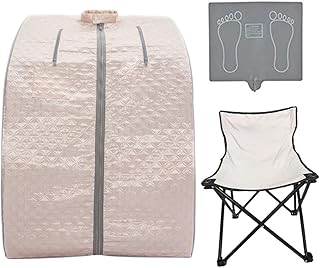 Smartmak Far Infrared Sauna, Portable Personal Full Body Detox Weight Loss SPA Tent with Heating Foot Pad Massager and Portable ï¼µPGRADE Chair (Pearl Pink)