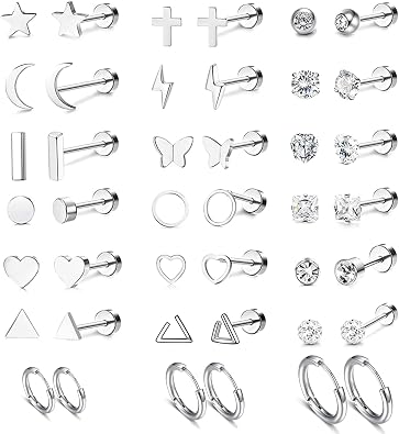 Womens earrings Stainless steel Cartilage Tragus Daith Helix Piercing Sensitive Ear Silver earrings for women