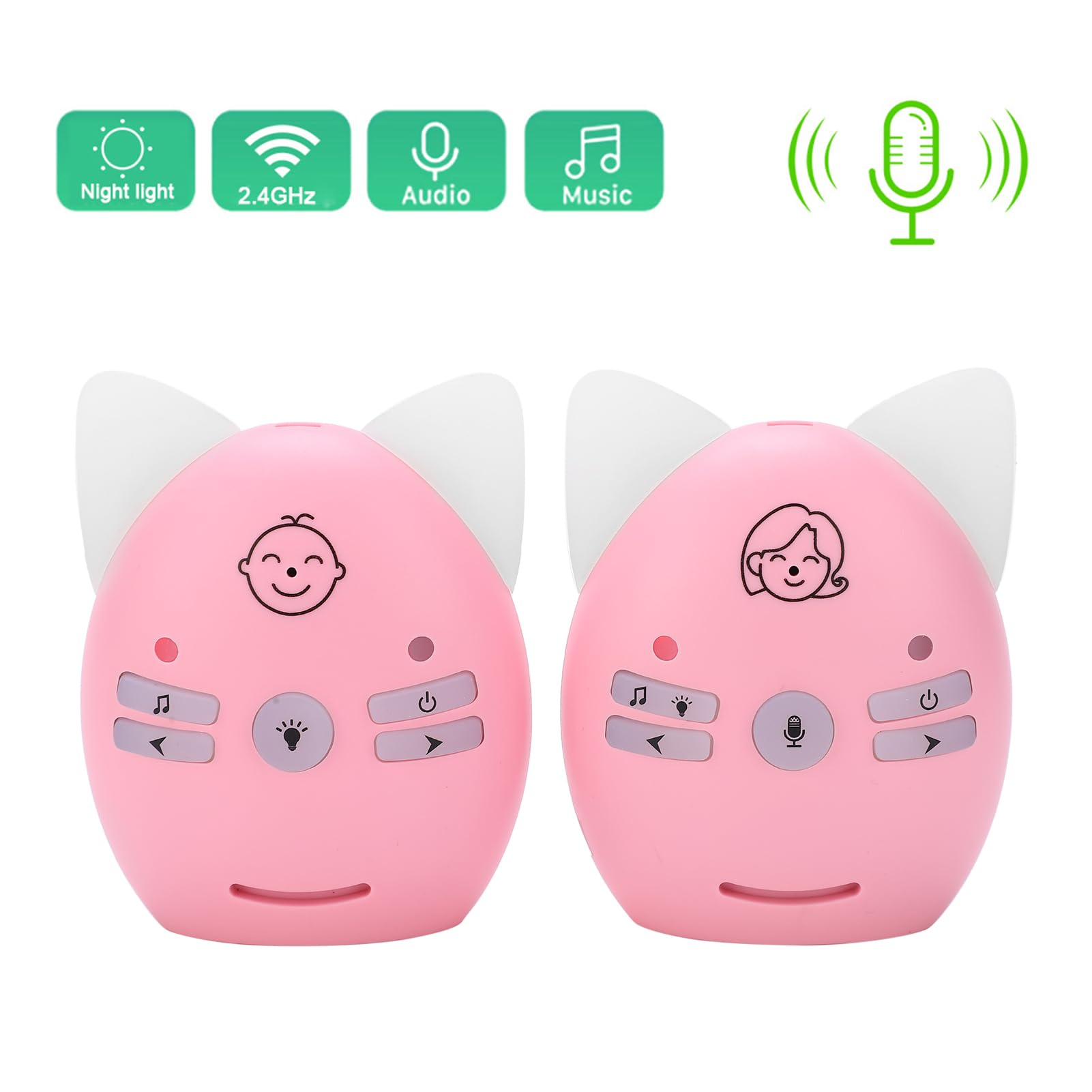 Babyphone Audio sans Fil, Design Dessin animé, avec Conversation Bidirectionnelle, Veilleuse Musicale, Portée de 300 M (Plug EU (100-240V AC))