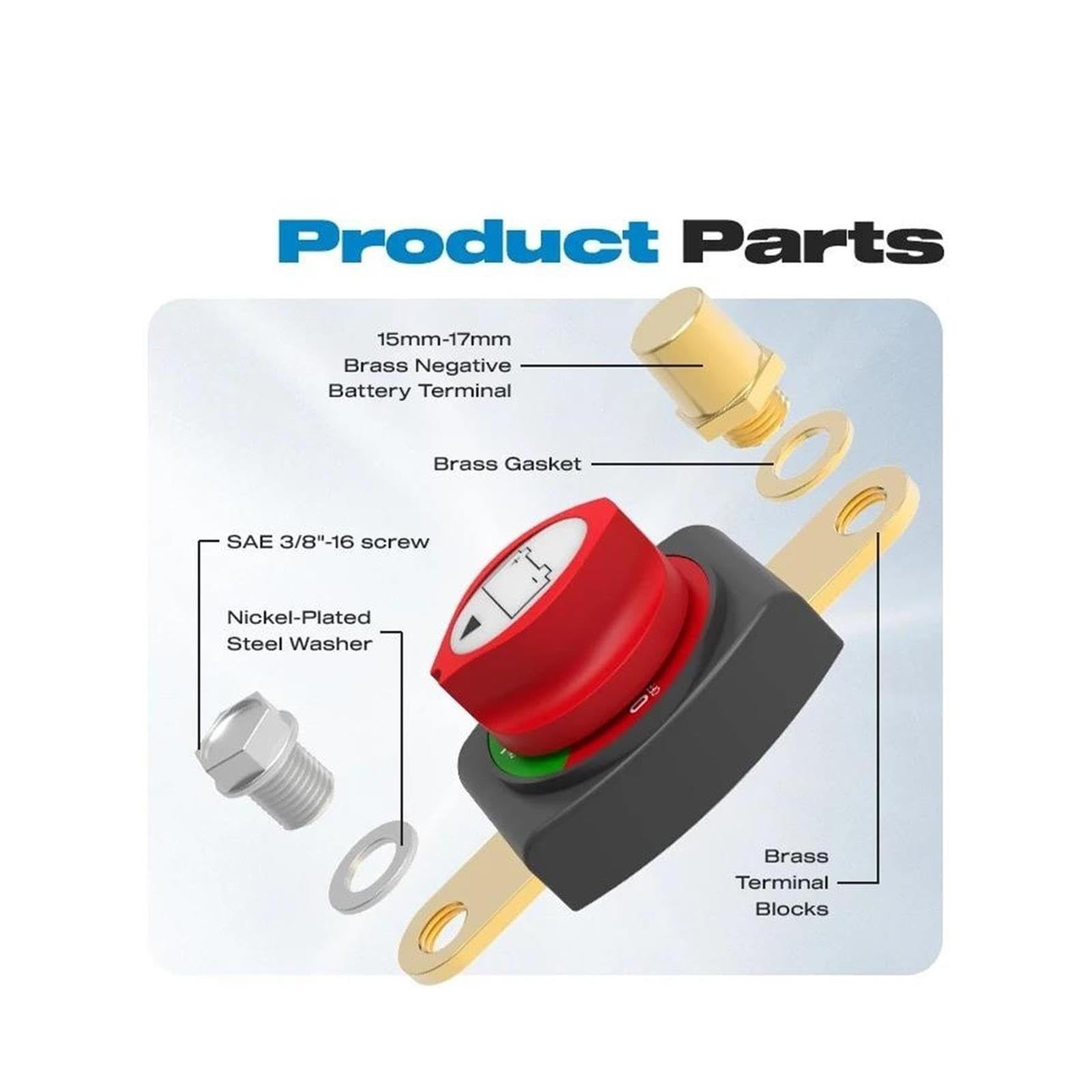 Interruttore batteria on/off da 275 A montante laterale con adattatore