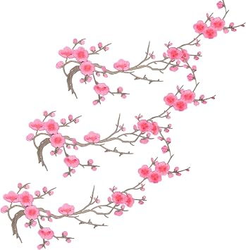 Cherry Blossom Iron Patch, Iron On Blossom Plum Applique Patch Embroidery Flower Vines, Appliques DIY Trim for Jeans Garment Cos, for Hats, Shirts, Shoes, Jeans, Bags 10
