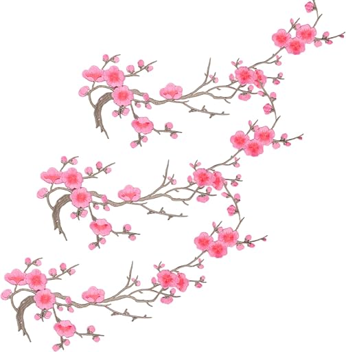 Cherry Blossom Iron Patch, Iron On Blossom Plum Applique Patch Embroidery Flower Vines, Appliques DIY Trim for Jeans Garment Cos, for Hats, Shirts, Shoes, Jeans, Bags (10)
