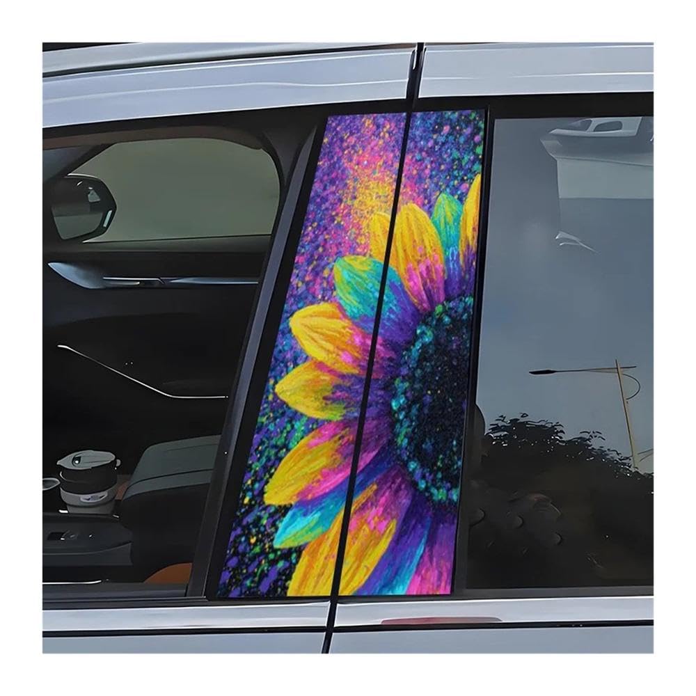 Bertdcx One Color Colorful Sunflowers Bloom Under The Stars Car Center Post Stickers Auto Parts