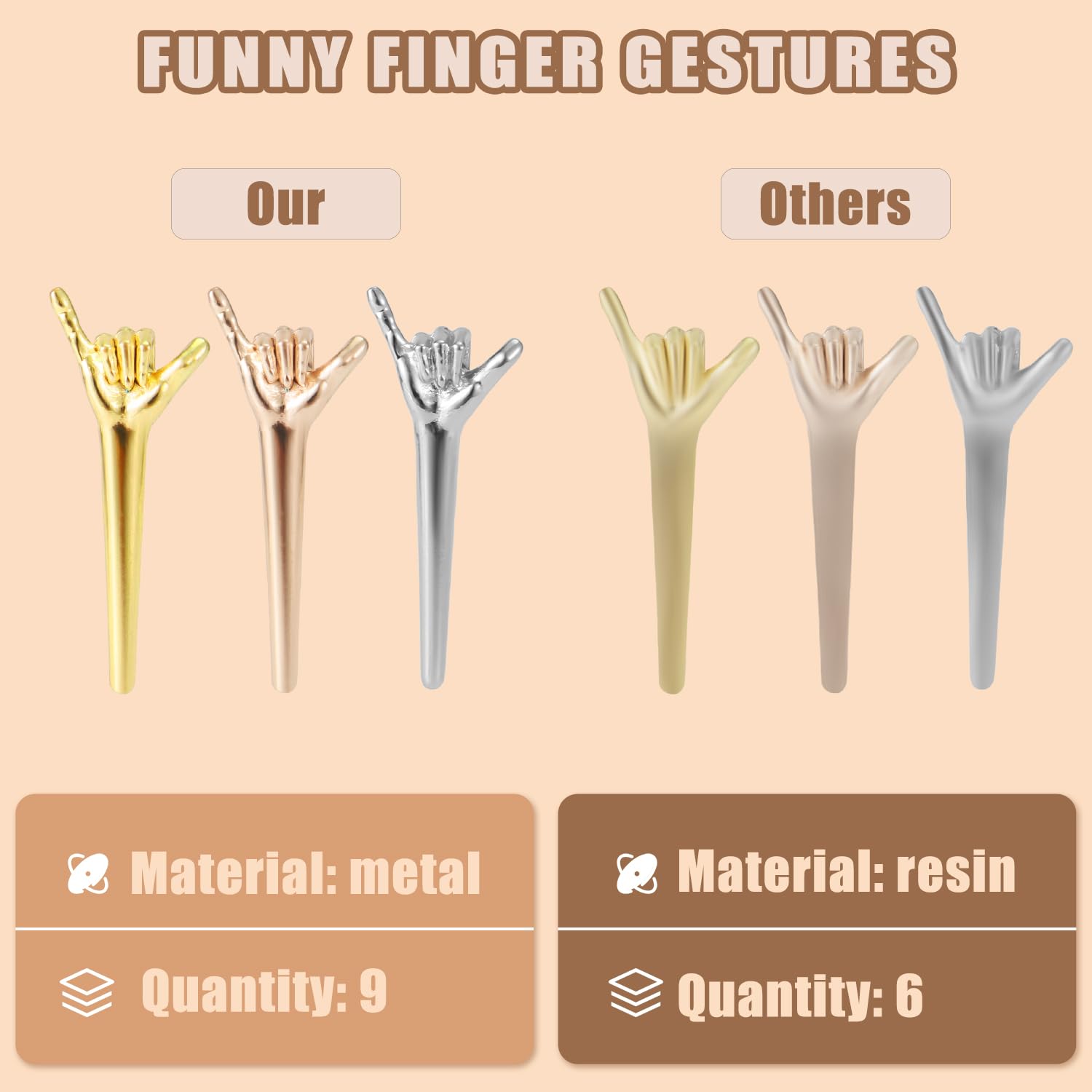 9pcs Cribbage Board Pegs, Metal Funny Finger Gesture Pegs, Game Accessories for Friends and Family (3 Colors) - Image 4