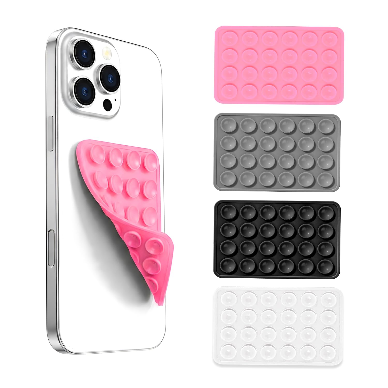 HUMBLE® Double Sided Silicone Suction Phone Sticker Grip, Sticky Phone Mount, Hands-Free Mobile Holder, Reusable Anti-Slip Stand for Mirror, Glass, Tile, All Smartphones for Selfie & Video(Pack of 4)