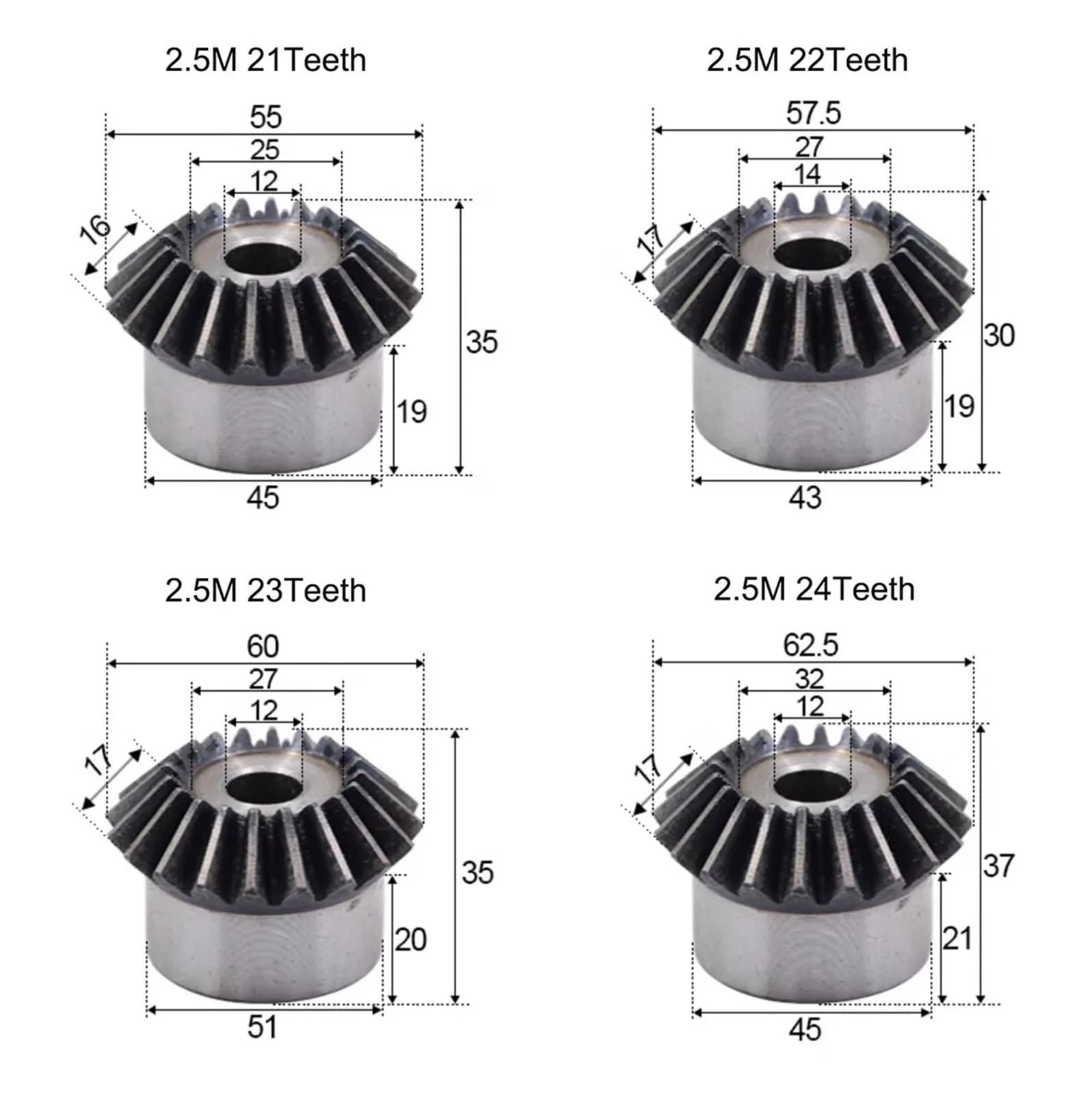 Bevel Gear Pinion Hardware Mechanical 1Pcs 2.5 Module 1:1 15-30 Tooth Bevel Gear 90 Degrees 45# Steel Mechanical Power Transmission Gear Process Hole(2.5M 23Teeth)