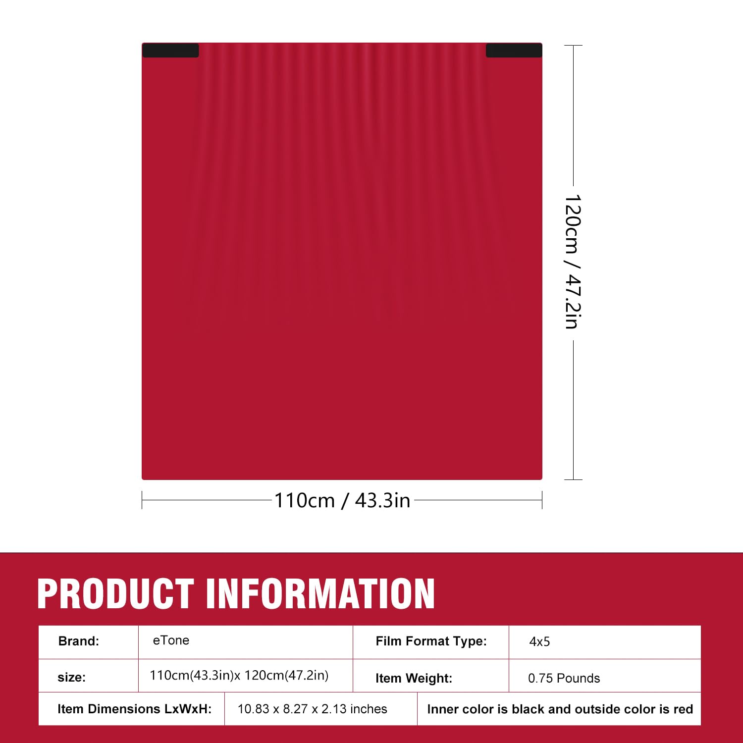 Etone rojo negro profesional en oscuro gamuza para 4 x 5 Cámara de gran formato warpping protección