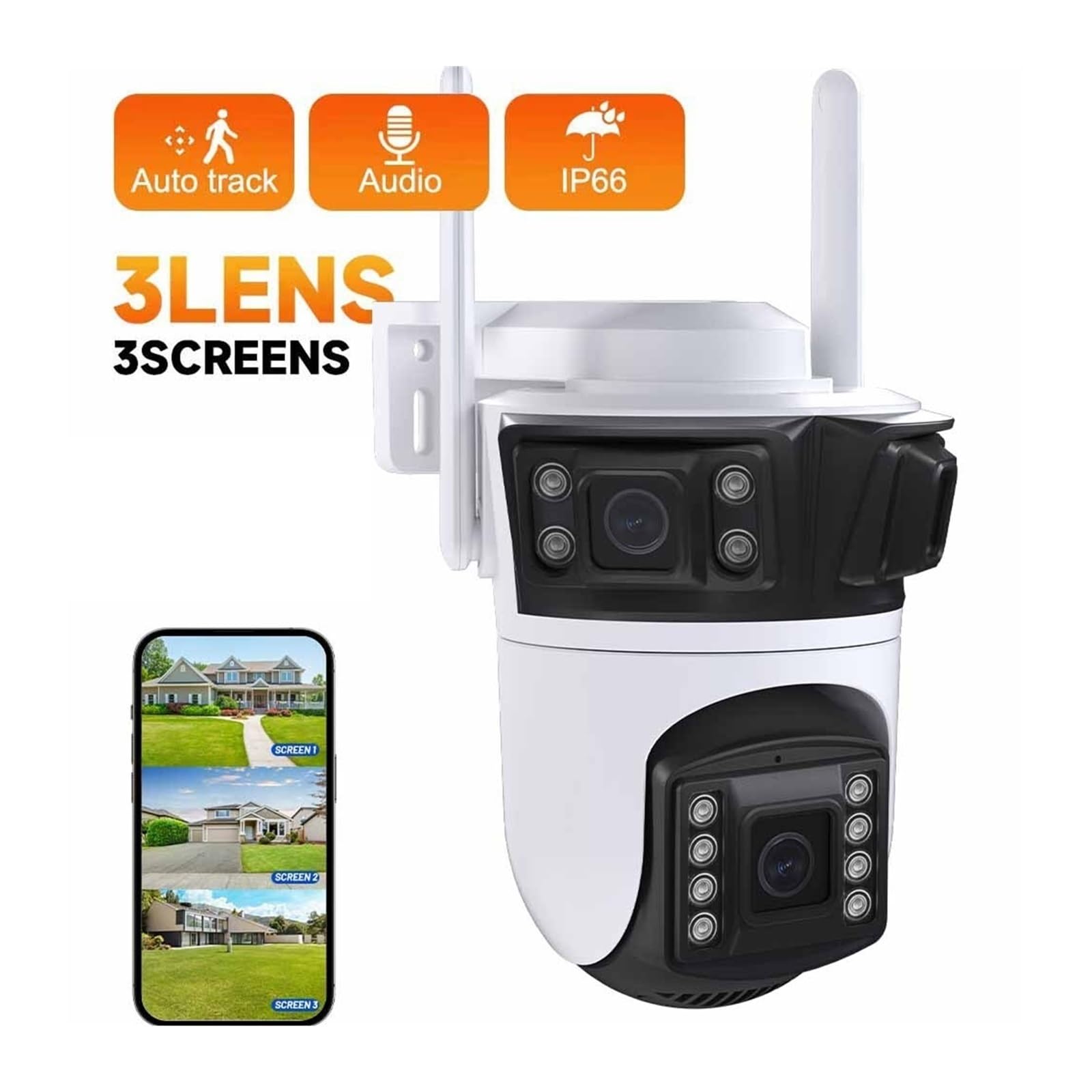 Kamery bezpieczeństwa, Kamera IP PTZ Z Trzema Obiektywami, Zewnętrzna, 6K HD, Trzy Ekrany, Bezpieczeństwa WiFi, Automatyczne Śledzenie, 4K, Podwójny Obiektyw, Bezprzewodowa(1 Lens Camera)