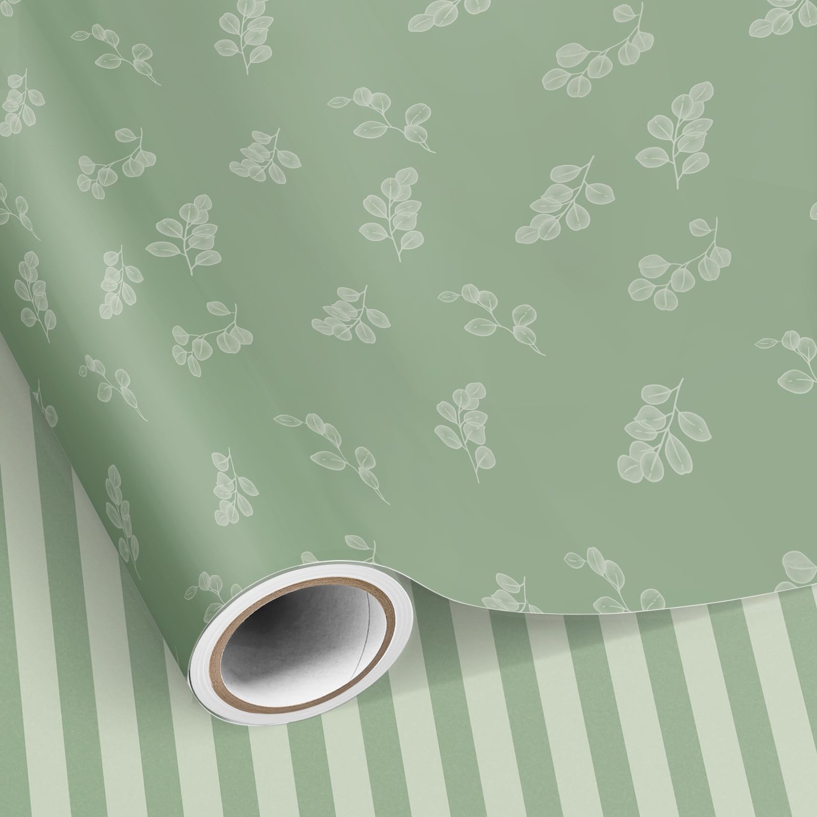 Neloheac Sage Green Wrapping Paper Roll 43CM x 10M, Green Leaf Design Wedding Wrapping Paper Reversible Double Sided for Wedding Bridal Shower Birthday Baby Shower โ image 1