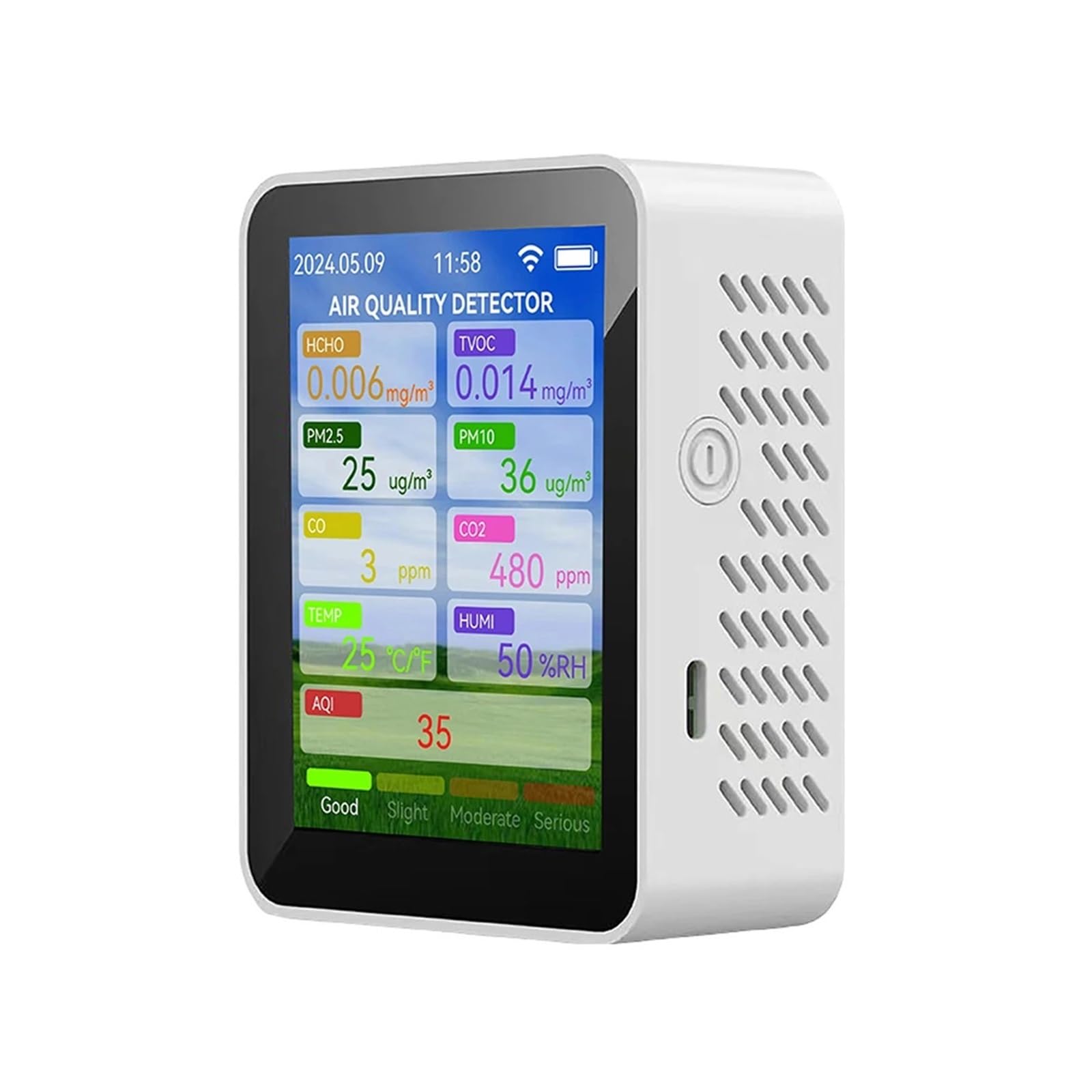 Monitor de calidad del aire, Medidor De Calidad Del Aire Multifuncional WiFi, Detector Temperatura Y Humedad For El Hogar HCHO TVOC, Monóxido Carbono CO2 PM2.5 PM10(WHITE)