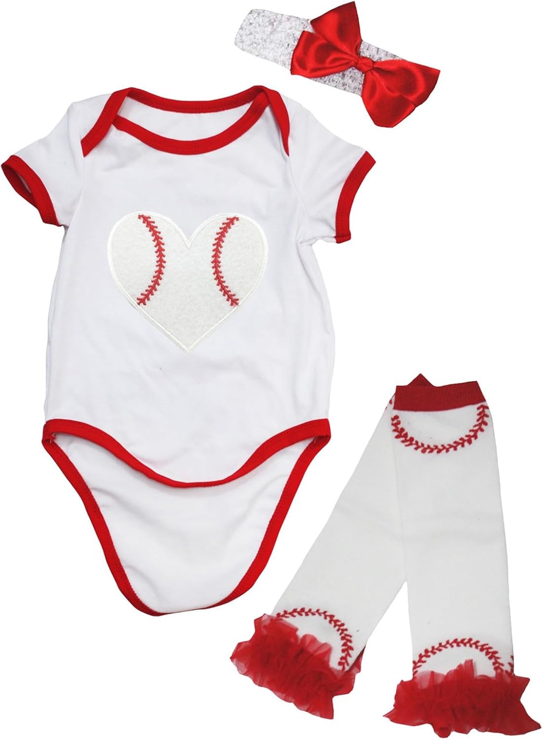 Petitebella Baseball Heart Baby Bodysuit Leg Warmer Nb-18m