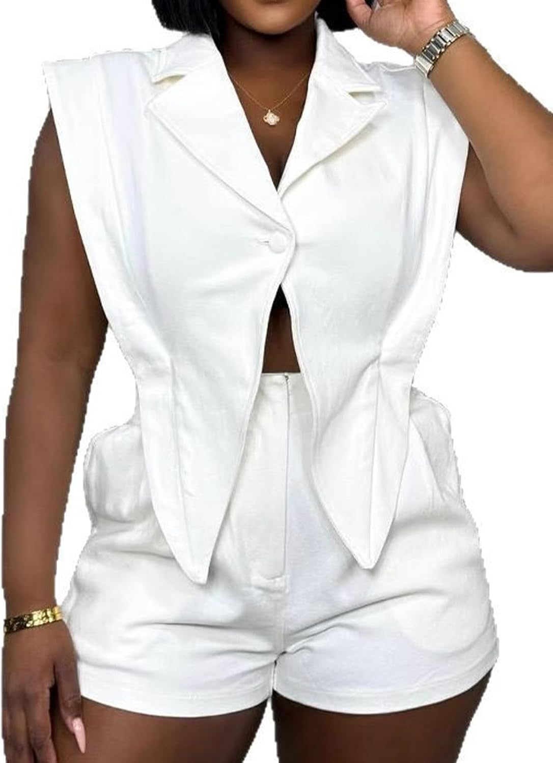 Molisry Women's Sleeveless Rompers Dressy Irregular Lapel Neck Blazer Vest Elasitc Waist Shorts Jumpsuit Casual 2025