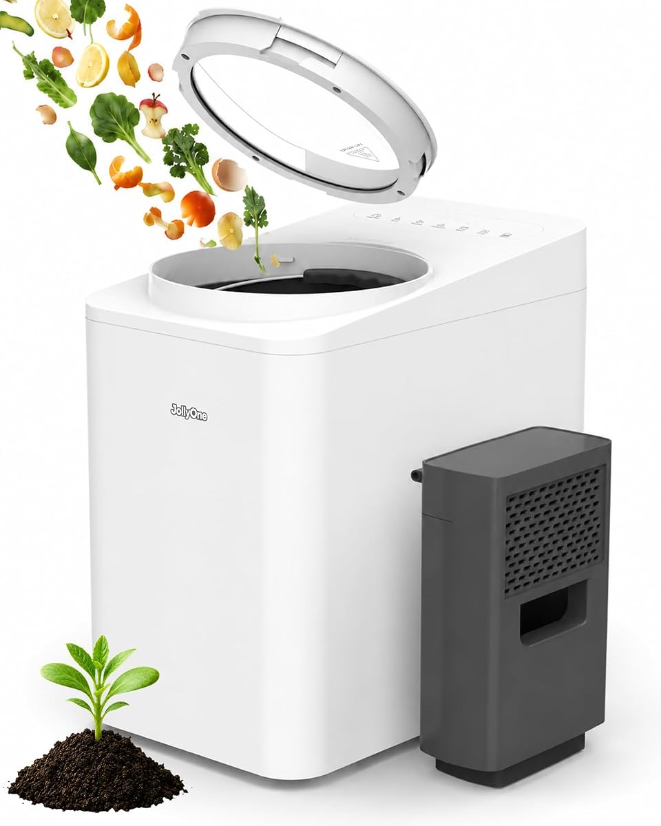 Compostador de cocina eléctrico sin olor 4.5L, silencioso ≤45dB para el hogar | Limpieza automática, control de olores con filtro de carbono grande, proceso de residuos de alimentos a fertilizante en 4-8H, compostador de molino de encimera para interiores