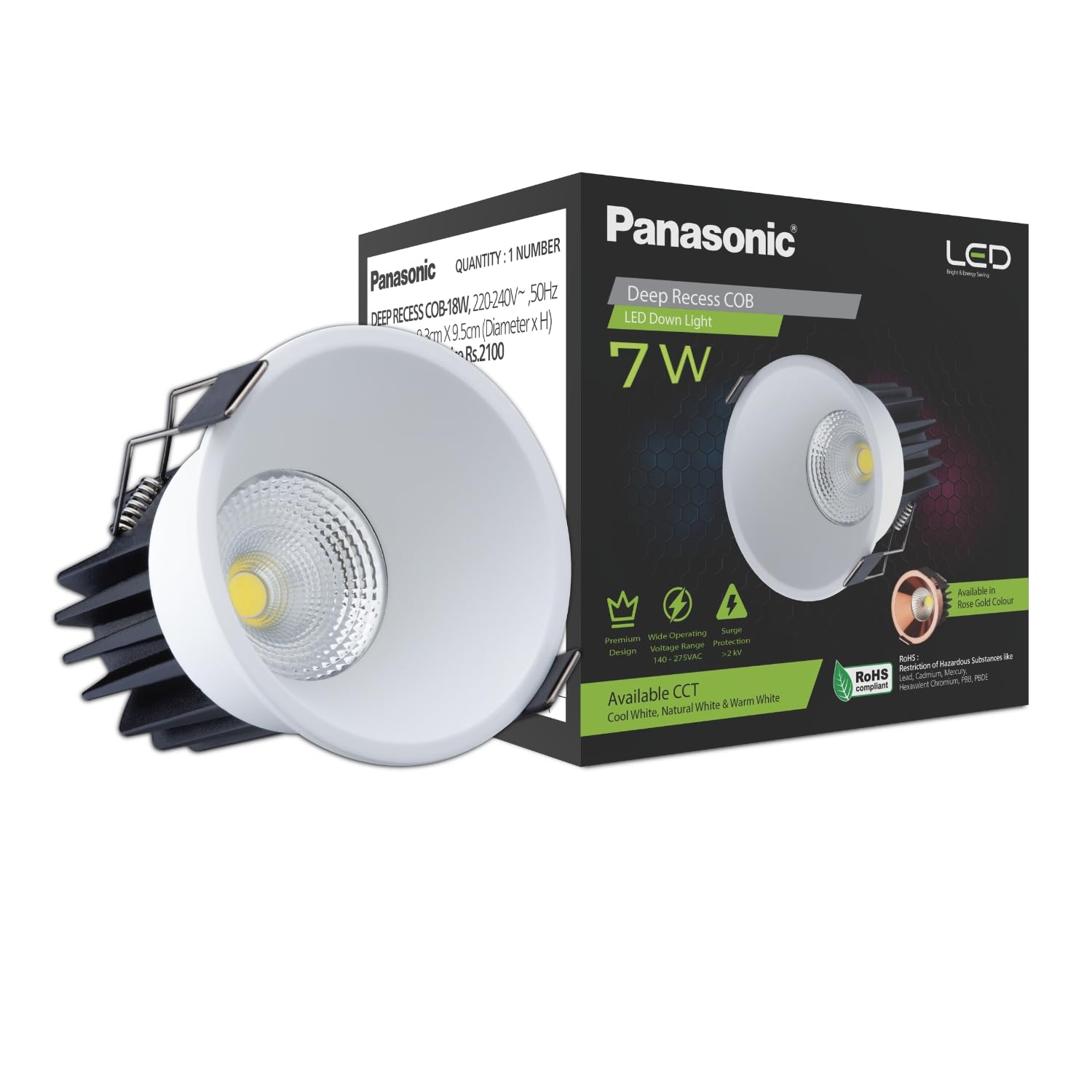 Panasonic 7 Watt Deep Recessed COB False Ceiling Light, Recessed
