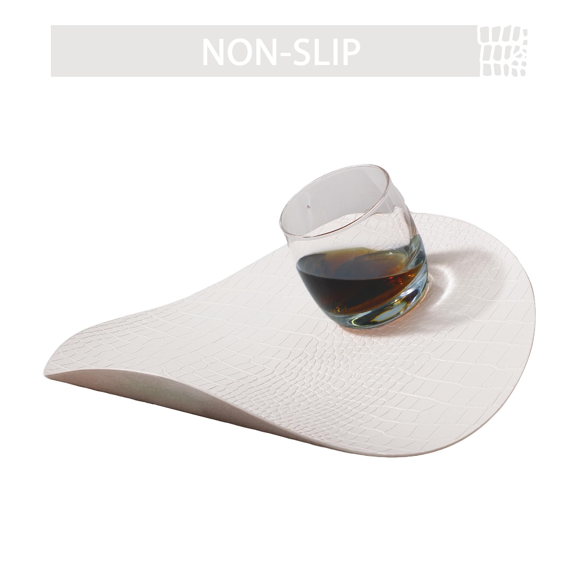 Jovono Runde Leder-Tischsets für runde Tische, 6er-Set, weiße Tischsets und Untersetzer, abwischbar, wasserdicht, hitzebeständig, pflegeleicht, für Innendekoration, 35,6 cm Durchmesser