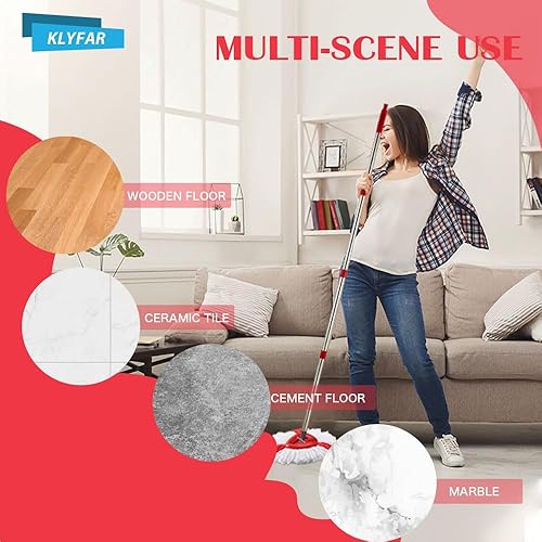 Miniatura 4 de KLYFAR Cabezales de repuesto compatibles con O Cedar EasyWring Spin Mop, incluye 2 paquetes de repuesto de trapeador de microfibra mejorado, mango