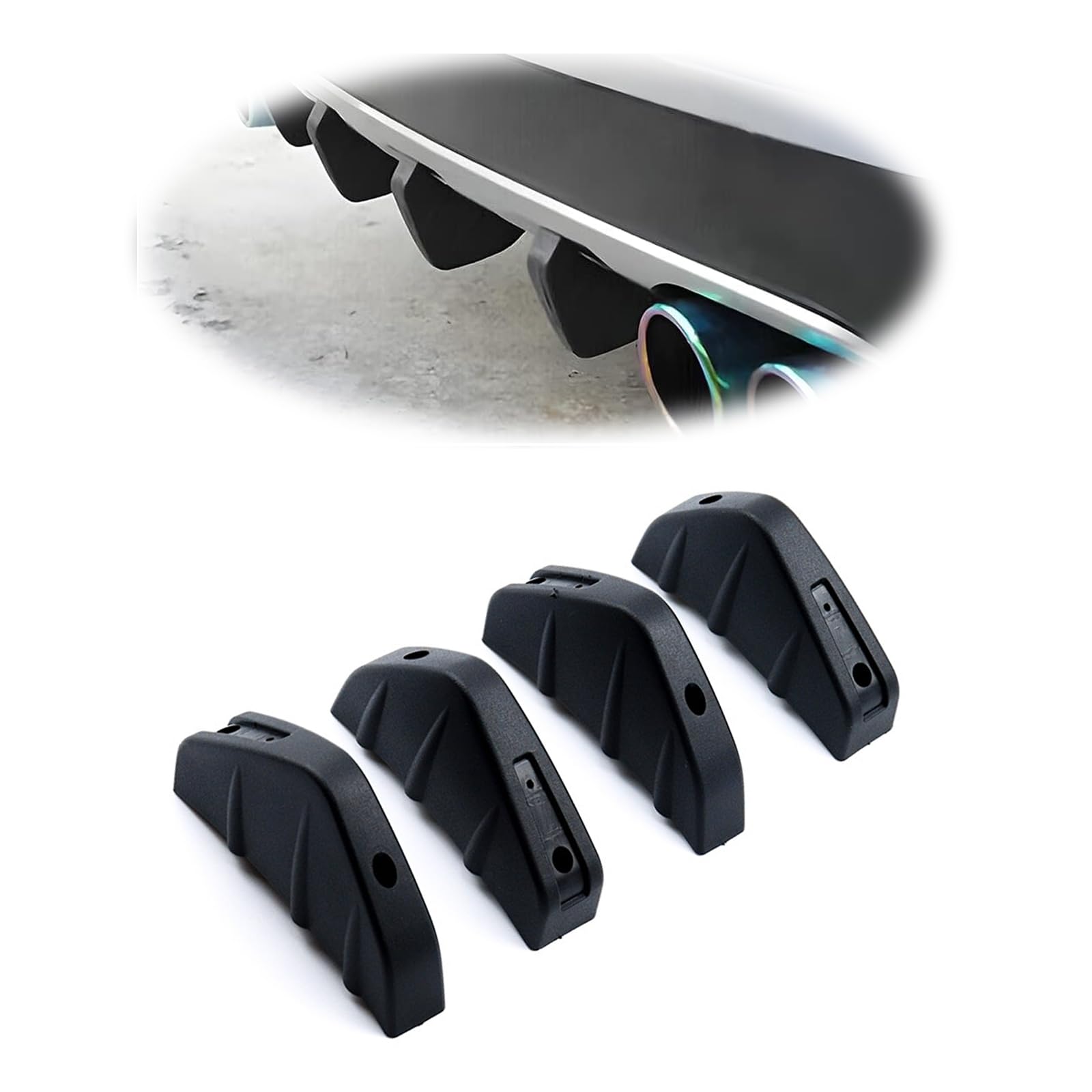 ZKFAR 4 PCS Car Rear Lower Bumper Wing Lip Diffuser, Waterproof PP Vehicle Triangular Spoiler Accessories, Universal Automotive Spoiler Decoration Replacement for Car SUV Truck (Black)