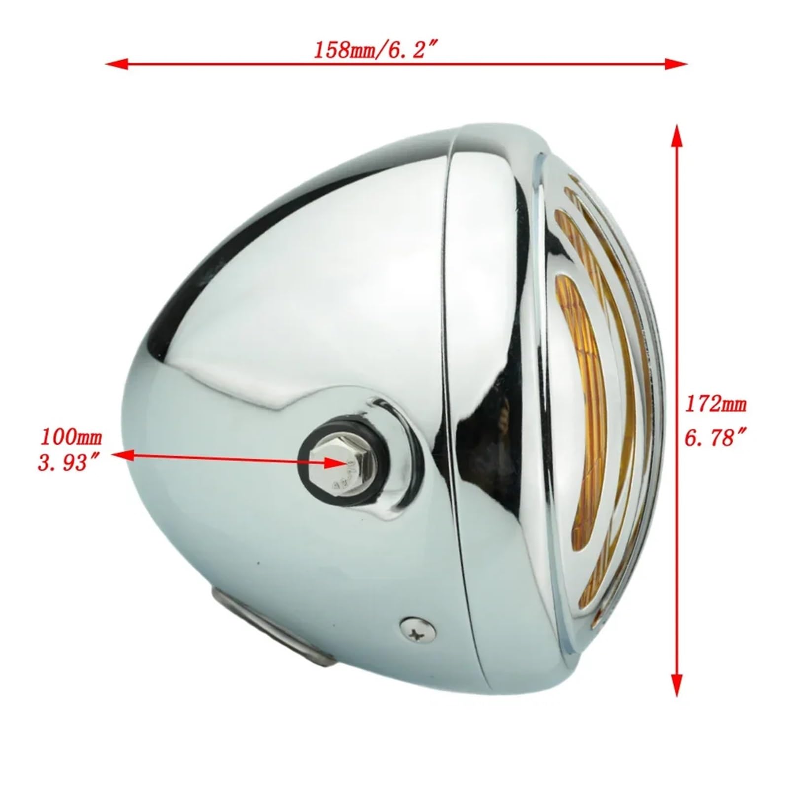 Fari Per Moto Per Cruiser Per Chopper Per Cafe Per Racer Per Bobber Griglia Da 6.5" Faro Anteriore Per Moto D'epoca Faro Anteriore Moto(Chrome Amber Lens)