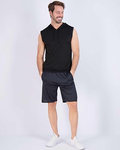 Miniatura 5 de Real Essentials Paquete de 3 Camiseta sin mangas con capucha para hombre Dry-Fit Active - Sudadera con capucha sin mangas con cordón (disponible en