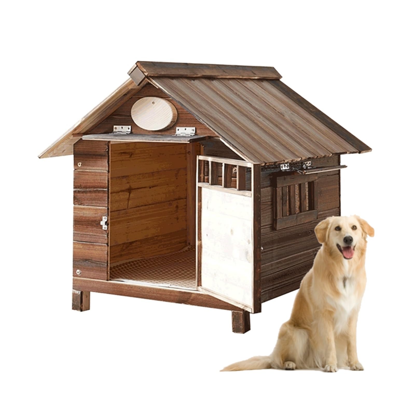 Casa para Perros Exterior Impermeable Casa para Mascotas Refugio para Perros Caseta Perro Grande Exterior con Puerta Suelo Elevado, Caseta para Perros Exterior Madera(56 x 45 x 48 cm)