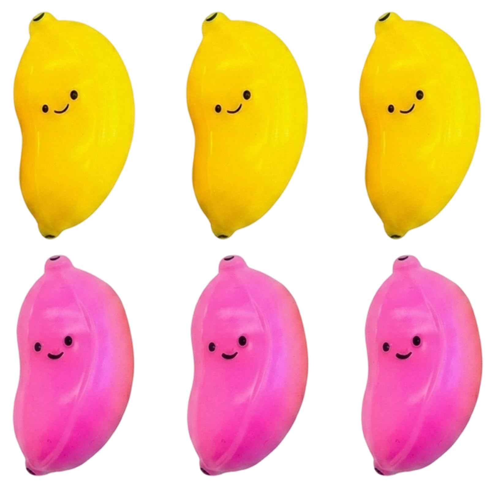 6 PCS Banana Squishy, Squishy Banana, Soft Stress Relief Tools, Fun Sensory Play Items, Yellow and Pink Colour Collection, Banana Themed Squishies for Stress Party Favors
