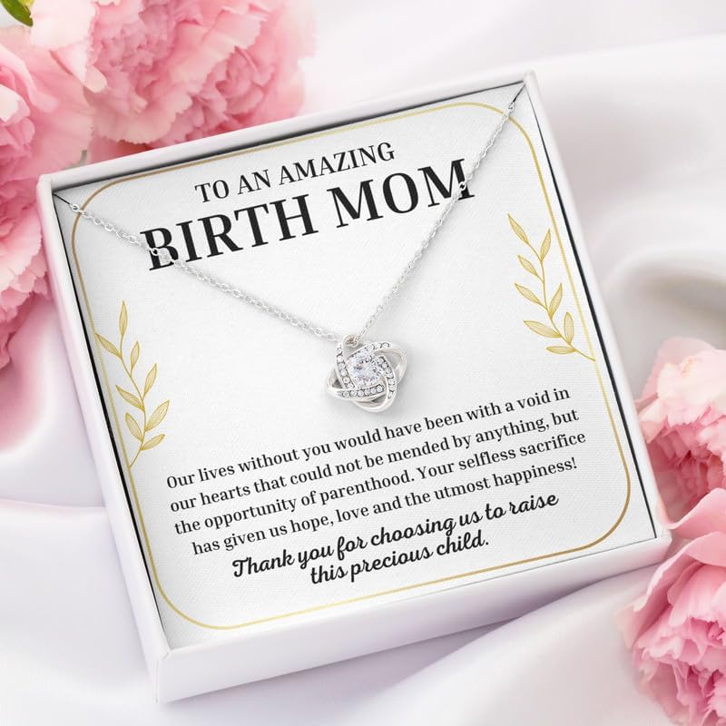 Birth Mom Necklace Silver Plated Love Knot Standard - Thank You For Choosing - Appreciation Meaningful Blessed Mother from Adoptive Parents