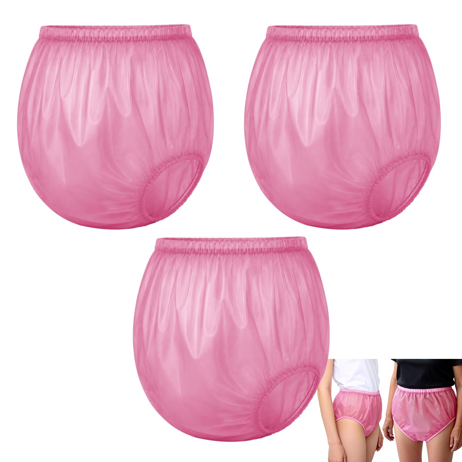 3 Pack Adult Incontinence Diaper Covers | Rubber Underwear, Pink M