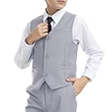 Boys' Vest Slim Formal Suit Vest for Wedding Homecoming with Pockets Adjustable Back Strap, Size 2-20 Years